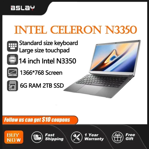 14 Inch Brand New Netbook Intel Celeron N3350 6G RAM 1TB/2TB SSD Slim Laptop Windows10 Camera Portability FHD Screen 1
